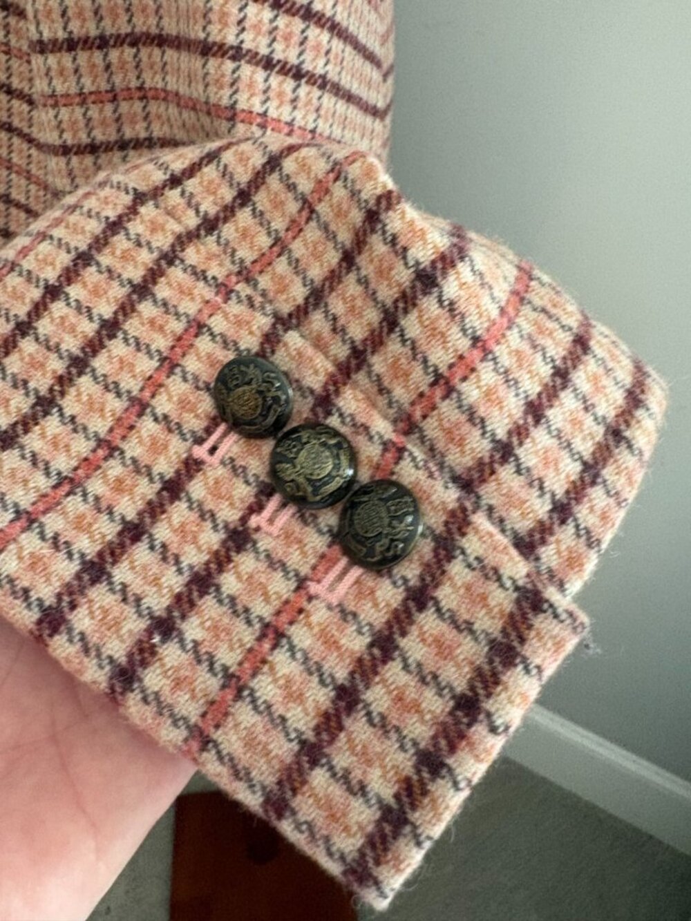 Talbots Wool Blend Plaid Blazer Size 12 Crest Button Lined Academic Equestrian - Picture 8 of 15